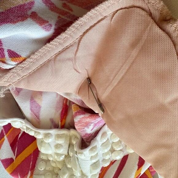 Michael Simon Beaded Pink White Cardigan Sweater Floral Beach Cruise Medium - Picture 9 of 9